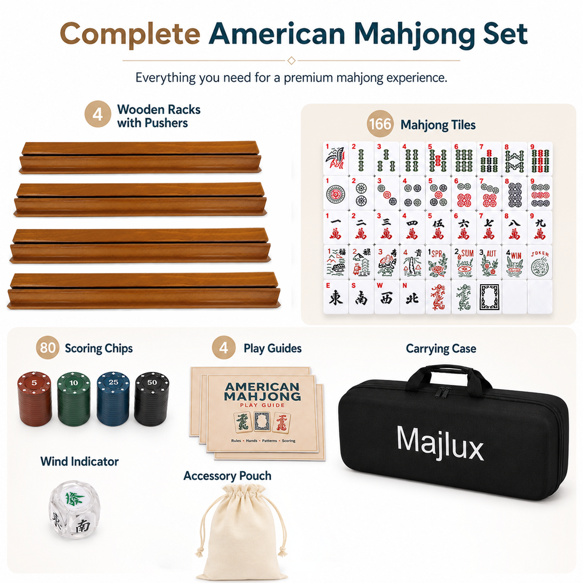 MAJLUX Classic American Mahjong Set — Walnut