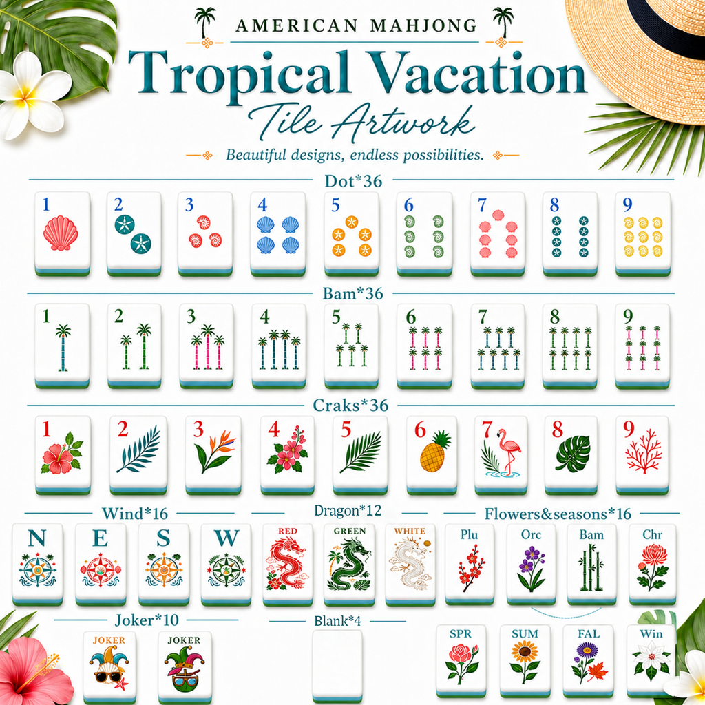 MAJLUX Tropical Acrylic American Mahjong Tile Set — 30 mm