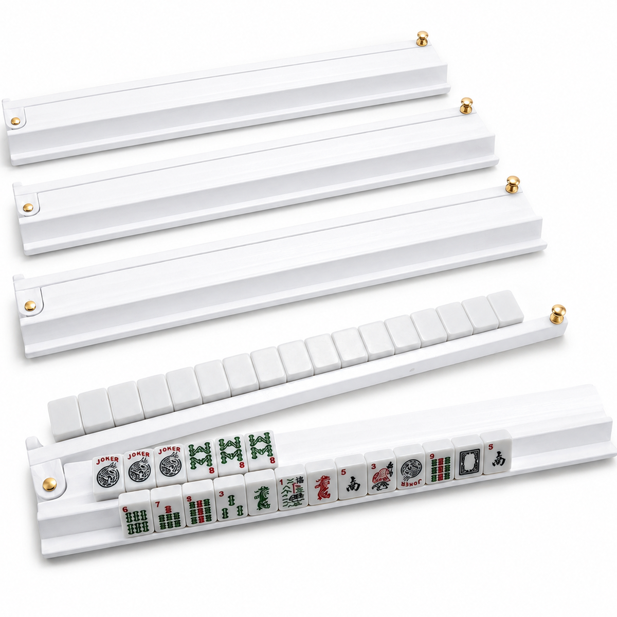 MAJLUX Wooden Mahjong Racks & Pushers — White, 21″