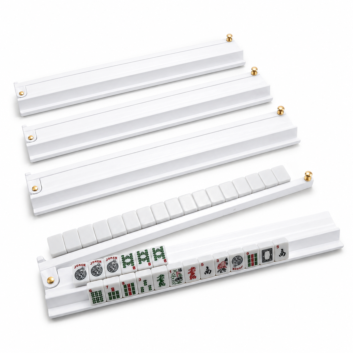 MAJLUX Wooden Mahjong Racks & Pushers — White, 17.3″