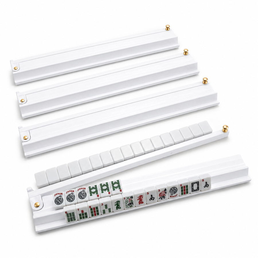 MAJLUX Wooden Mahjong Racks & Pushers — White, 17.3″