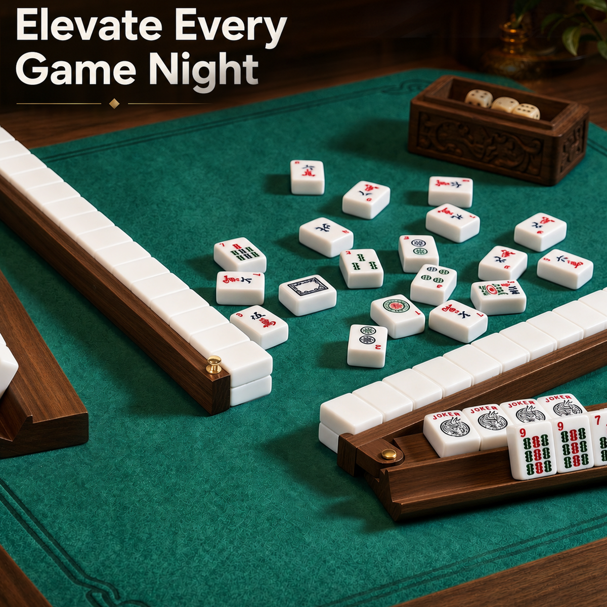 MAJLUX Wooden Mahjong Racks & Pushers — Walnut, 17.3″