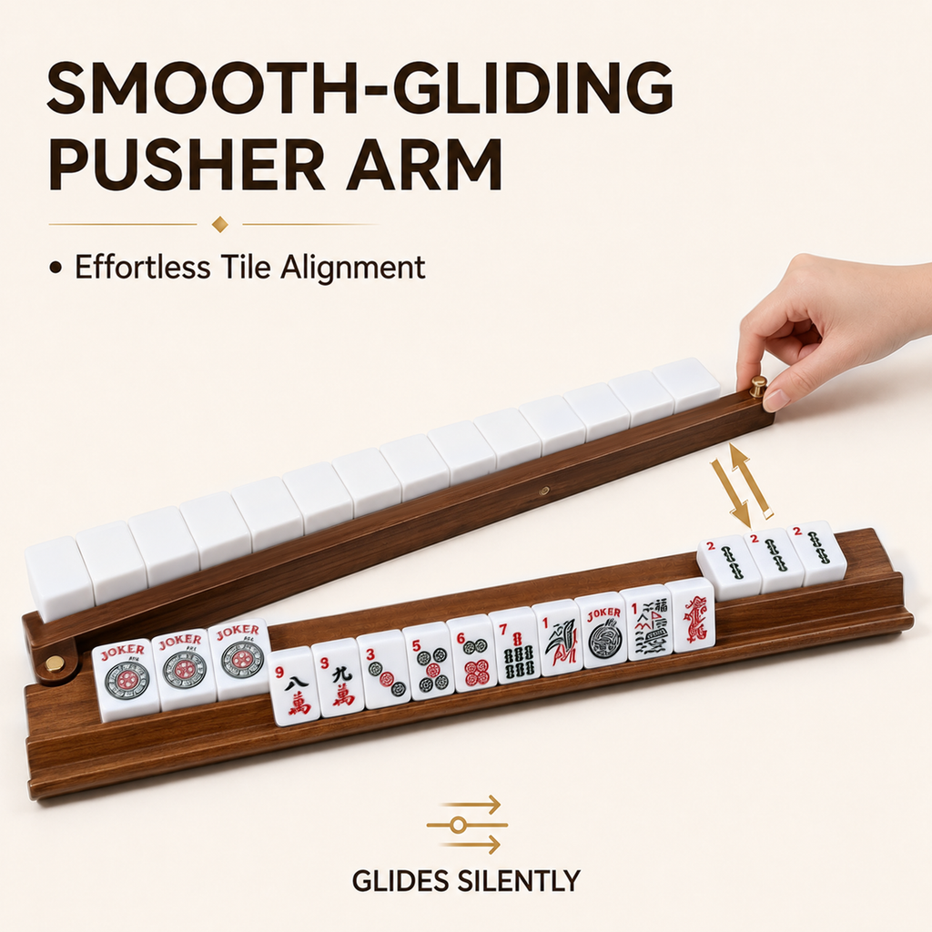 MAJLUX Wooden Mahjong Racks & Pushers — Walnut, 17.3″