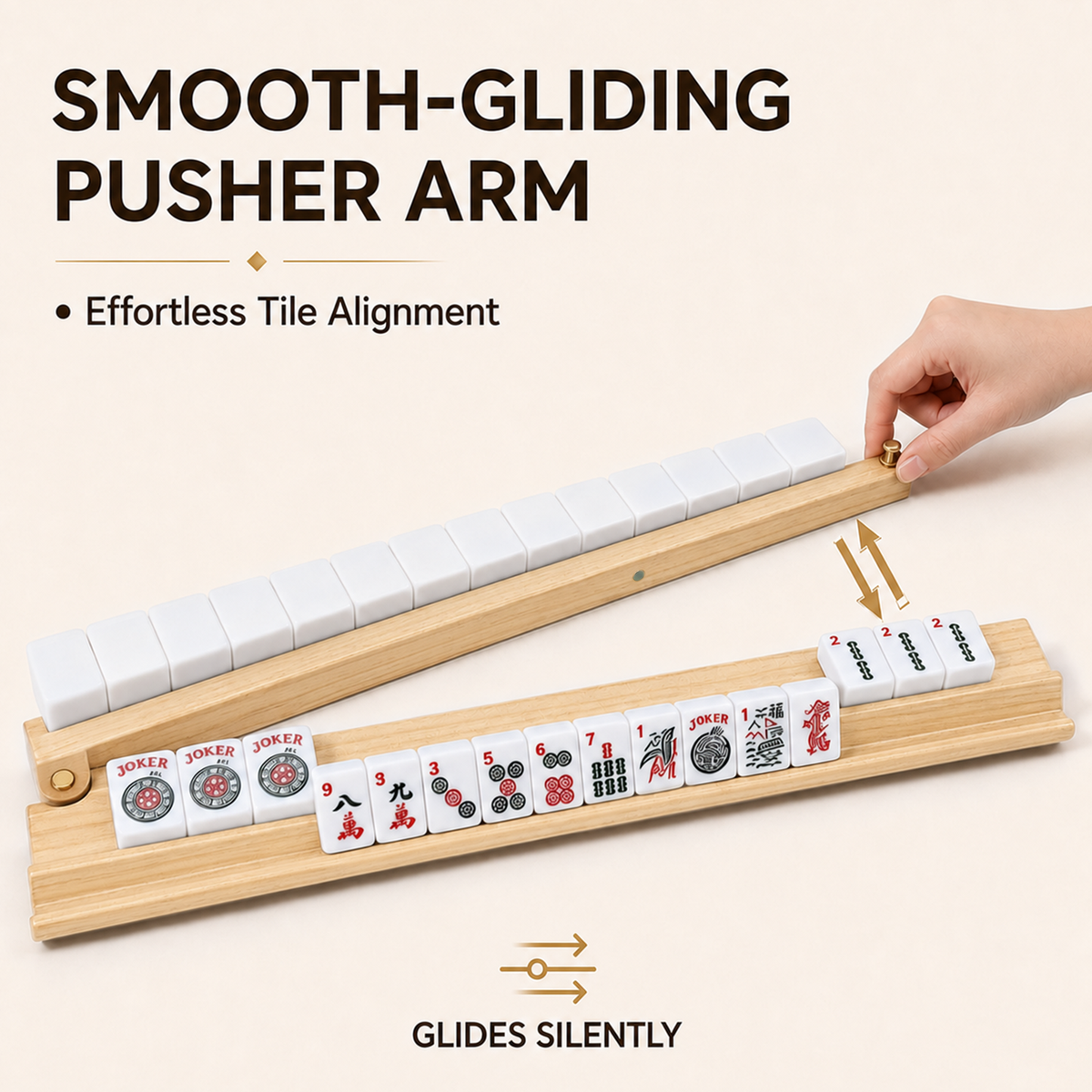 MAJLUX Wooden Mahjong Racks & Pushers — Natural, 21″