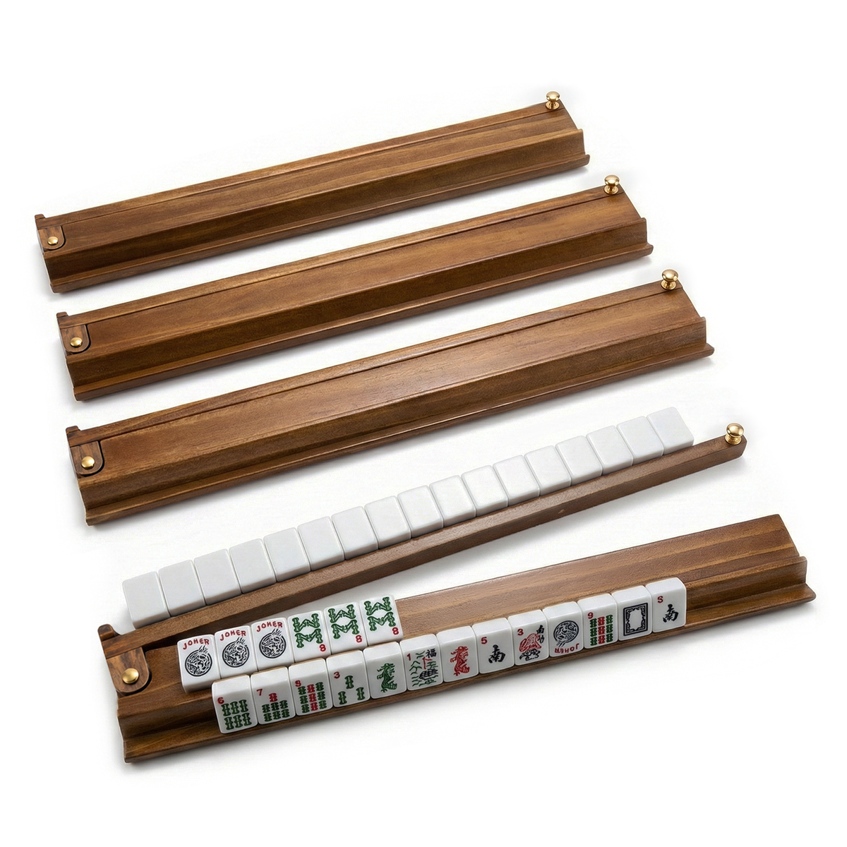 MAJLUX Wooden Mahjong Racks & Pushers — Walnut, 17.3″