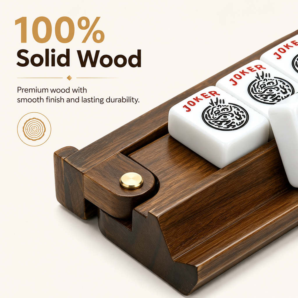MAJLUX Wooden Mahjong Racks & Pushers — Walnut, 21″