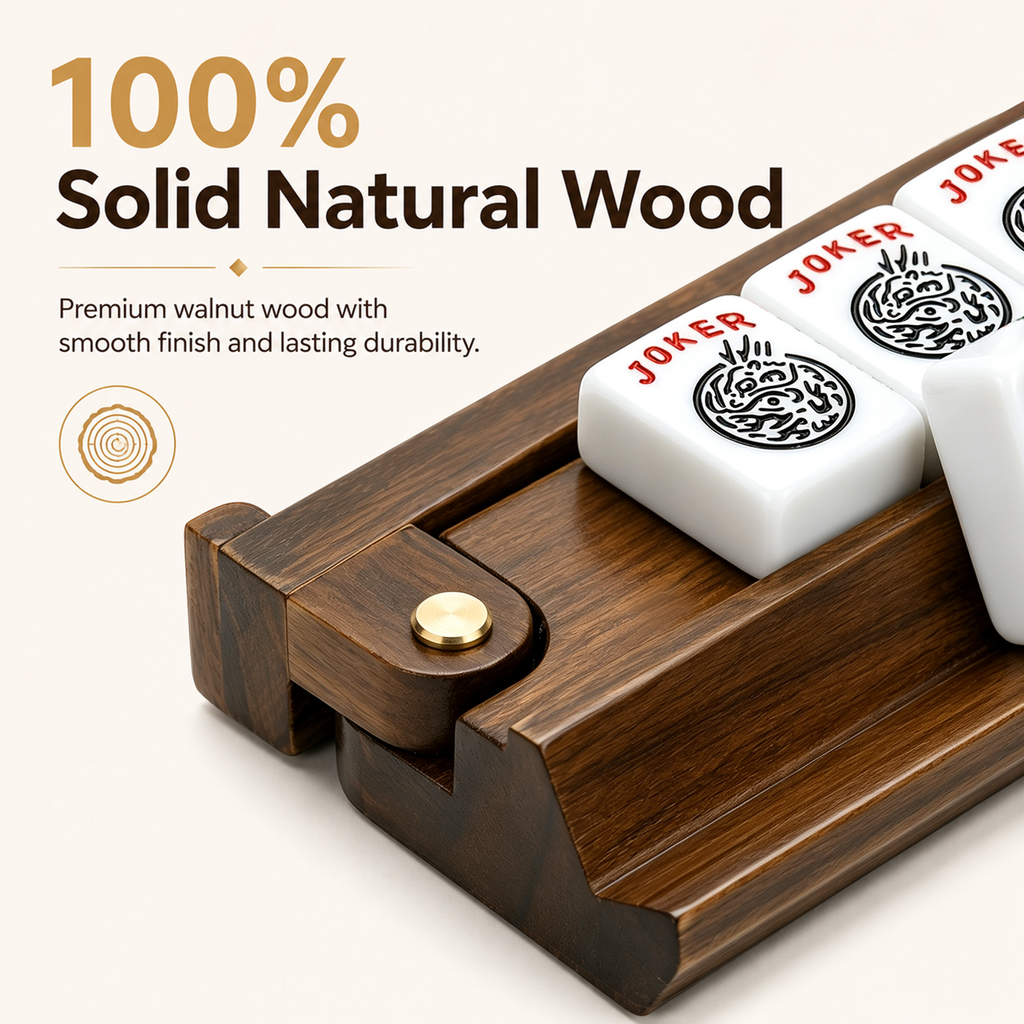 MAJLUX Wooden Mahjong Racks & Pushers — Walnut, 17.3″