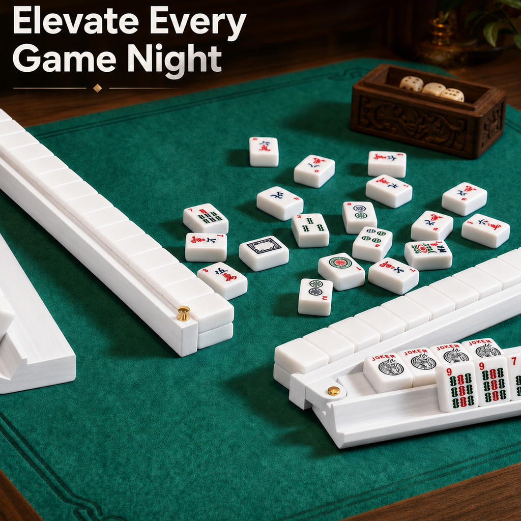 MAJLUX Wooden Mahjong Racks & Pushers — White, 17.3″