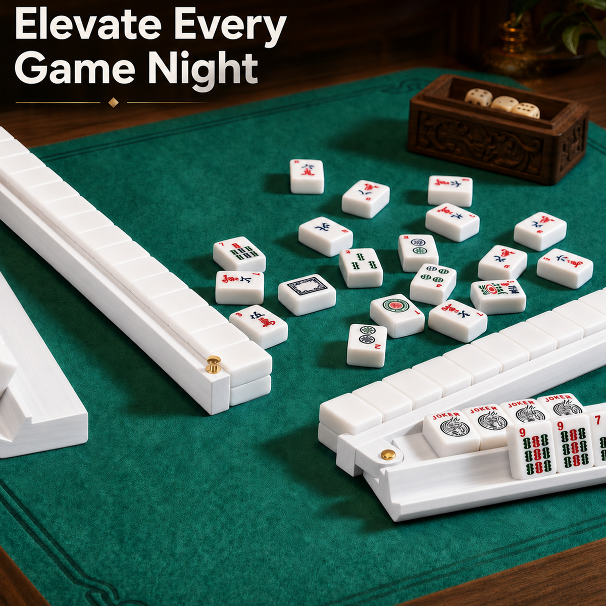 MAJLUX Wooden Mahjong Racks & Pushers — White, 17.3″