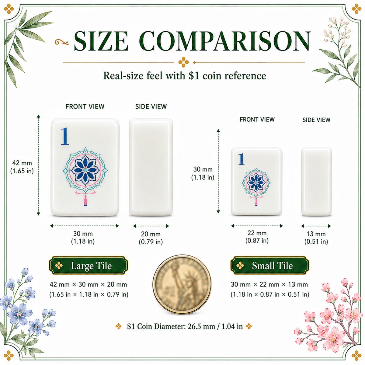 MAJLUX Botanical Melamine American Mahjong Tile Set — 30 mm