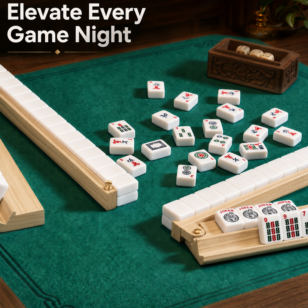 MAJLUX Wooden Mahjong Racks & Pushers — Natural, 17.3″