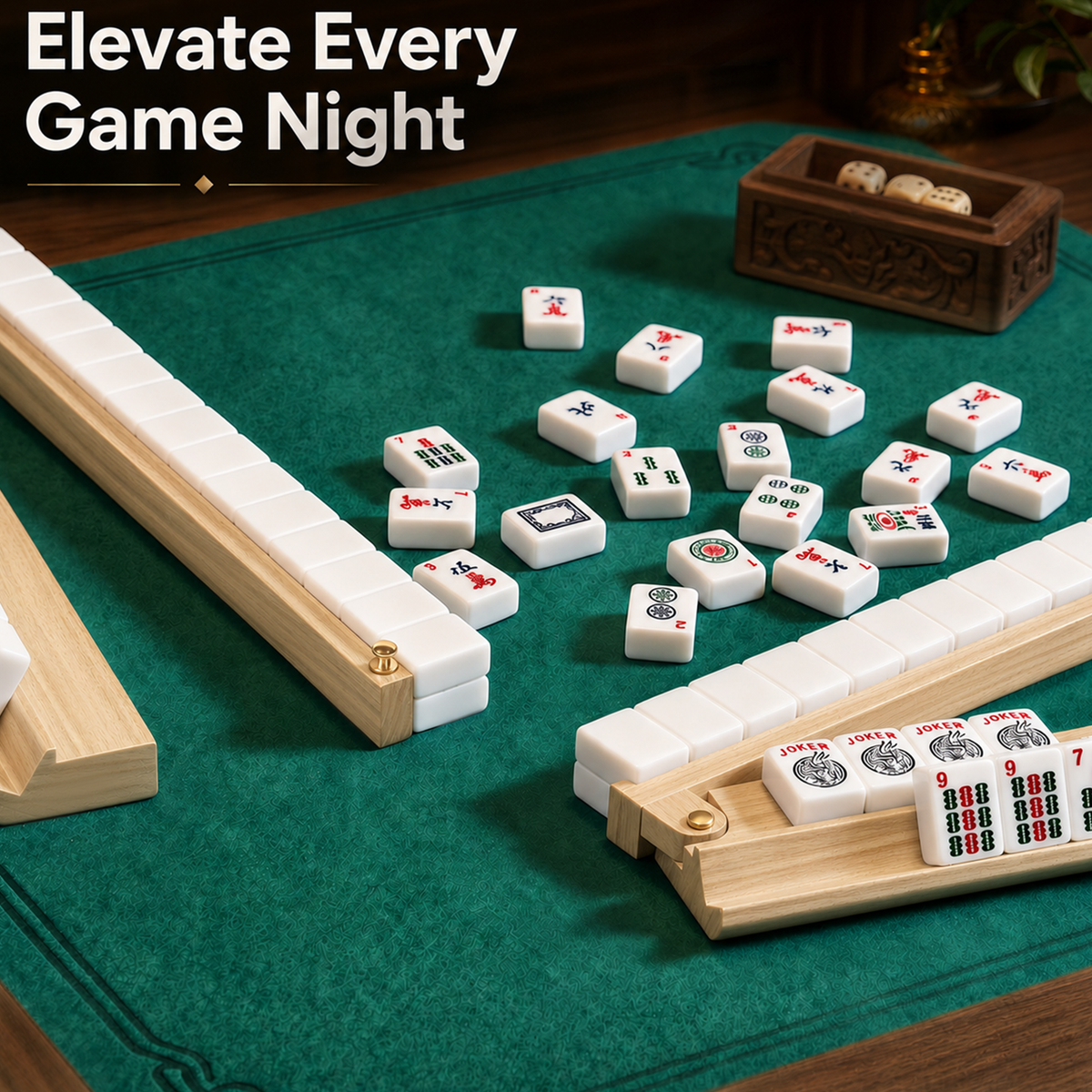 MAJLUX Wooden Mahjong Racks & Pushers — Natural, 17.3″