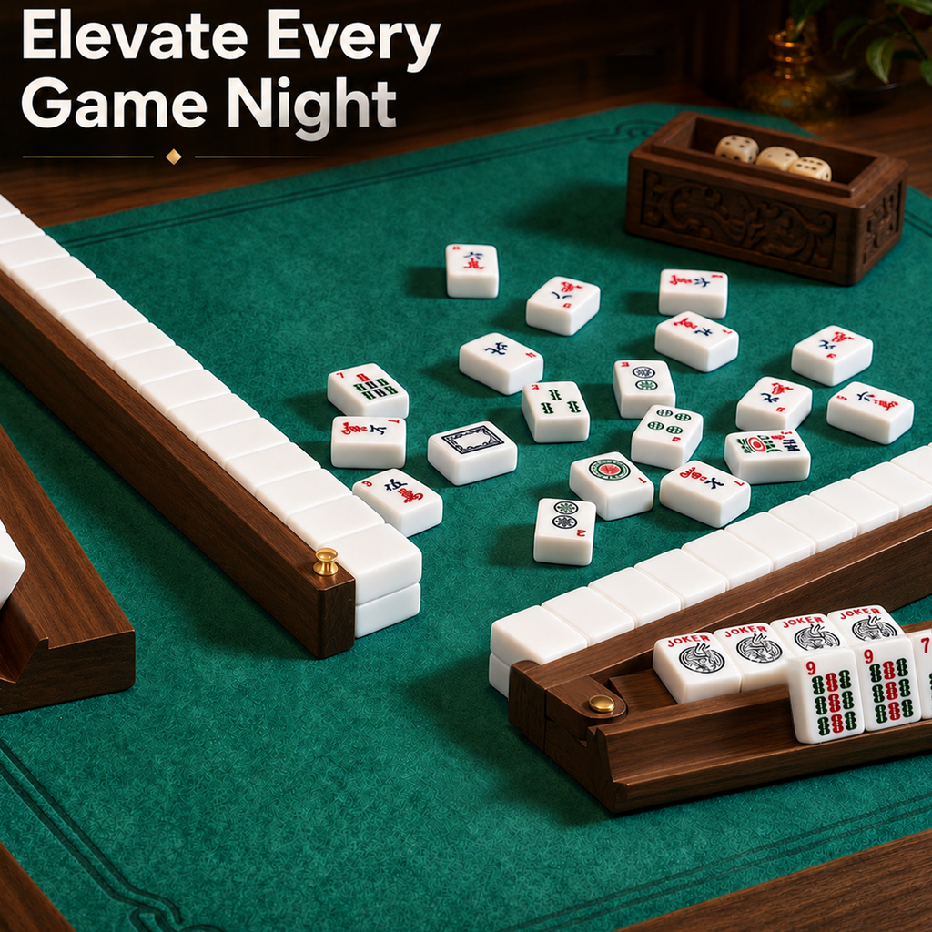 MAJLUX Wooden Mahjong Racks & Pushers — Walnut, 21″