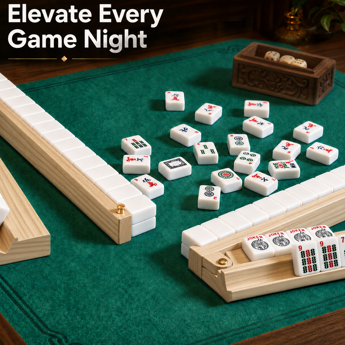 MAJLUX Wooden Mahjong Racks & Pushers — Natural, 21″