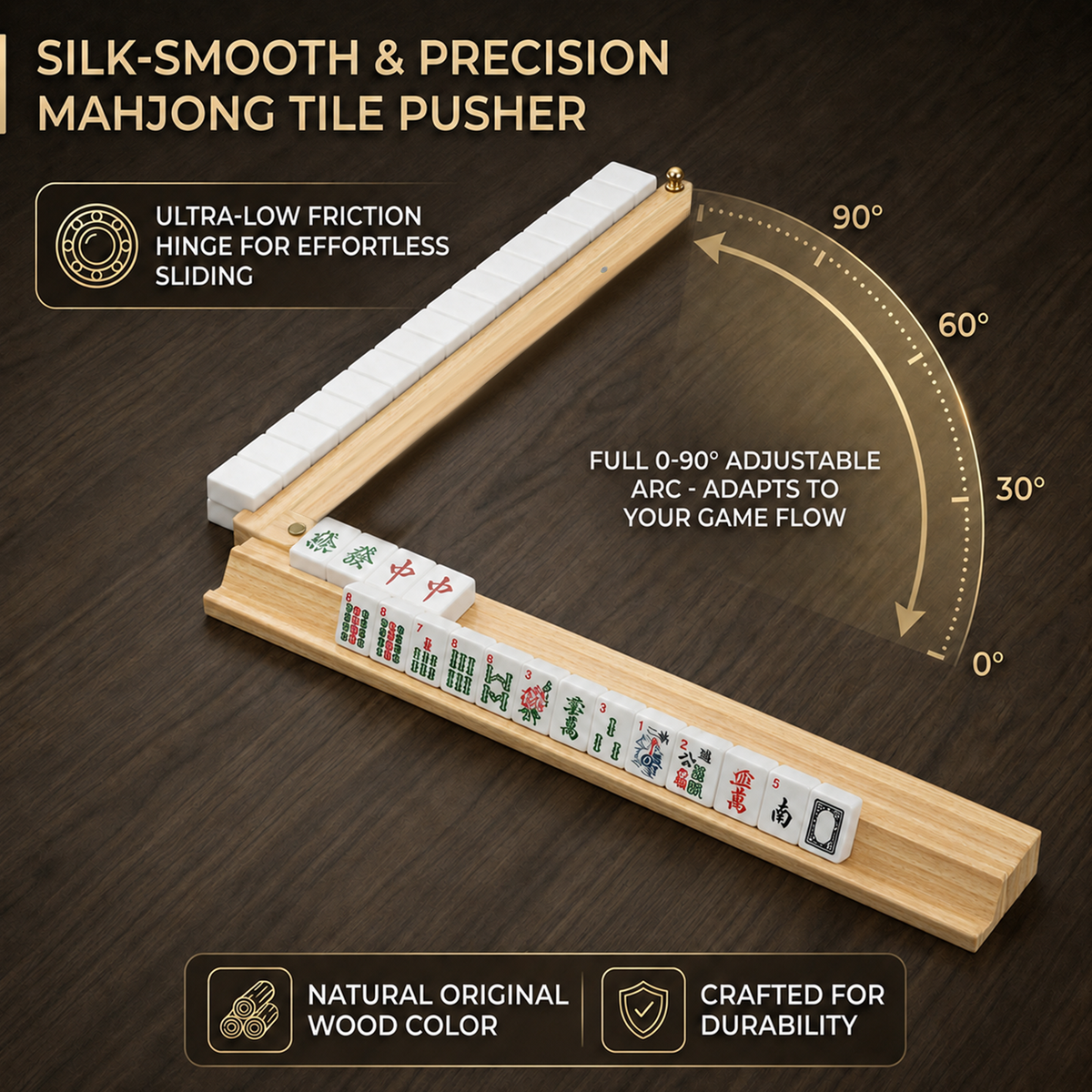 MAJLUX Wooden Mahjong Racks & Pushers — Natural, 17.3″