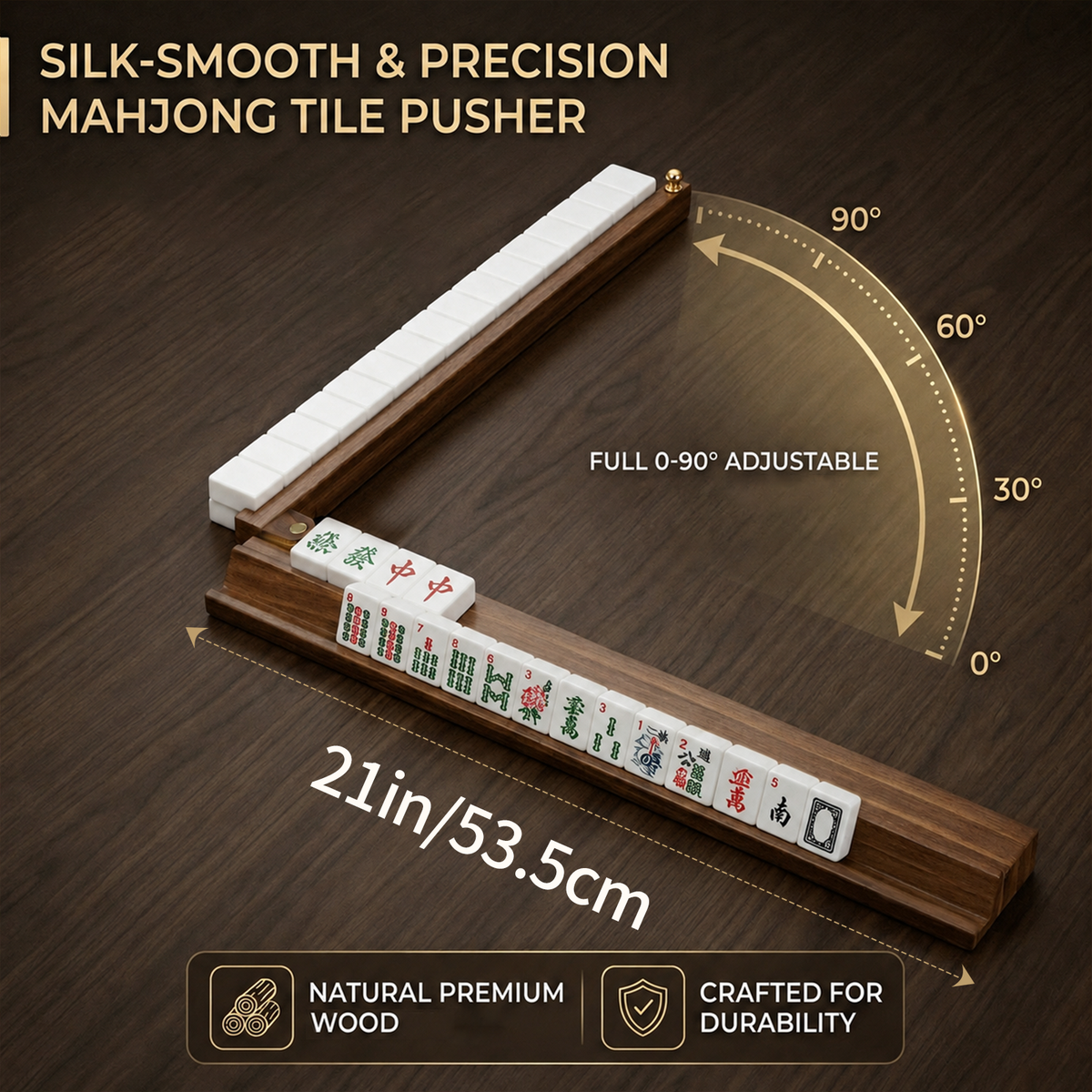 MAJLUX Wooden Mahjong Racks & Pushers — Walnut, 21″