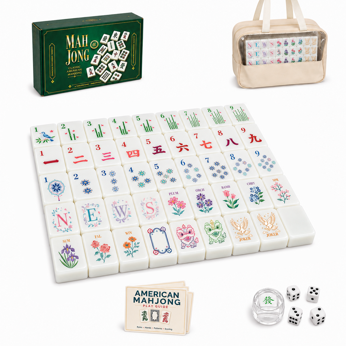MAJLUX Botanical Melamine American Mahjong Tile Set — 30 mm