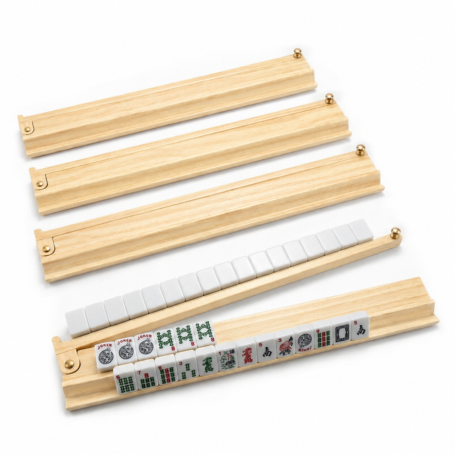MAJLUX Wooden Mahjong Racks & Pushers — Natural, 17.3″