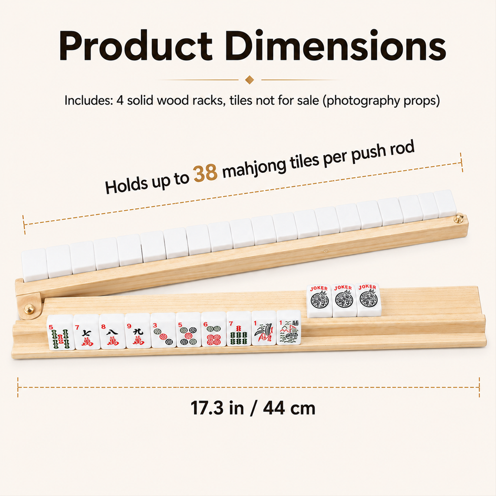 MAJLUX Wooden Mahjong Racks & Pushers — Natural, 17.3″