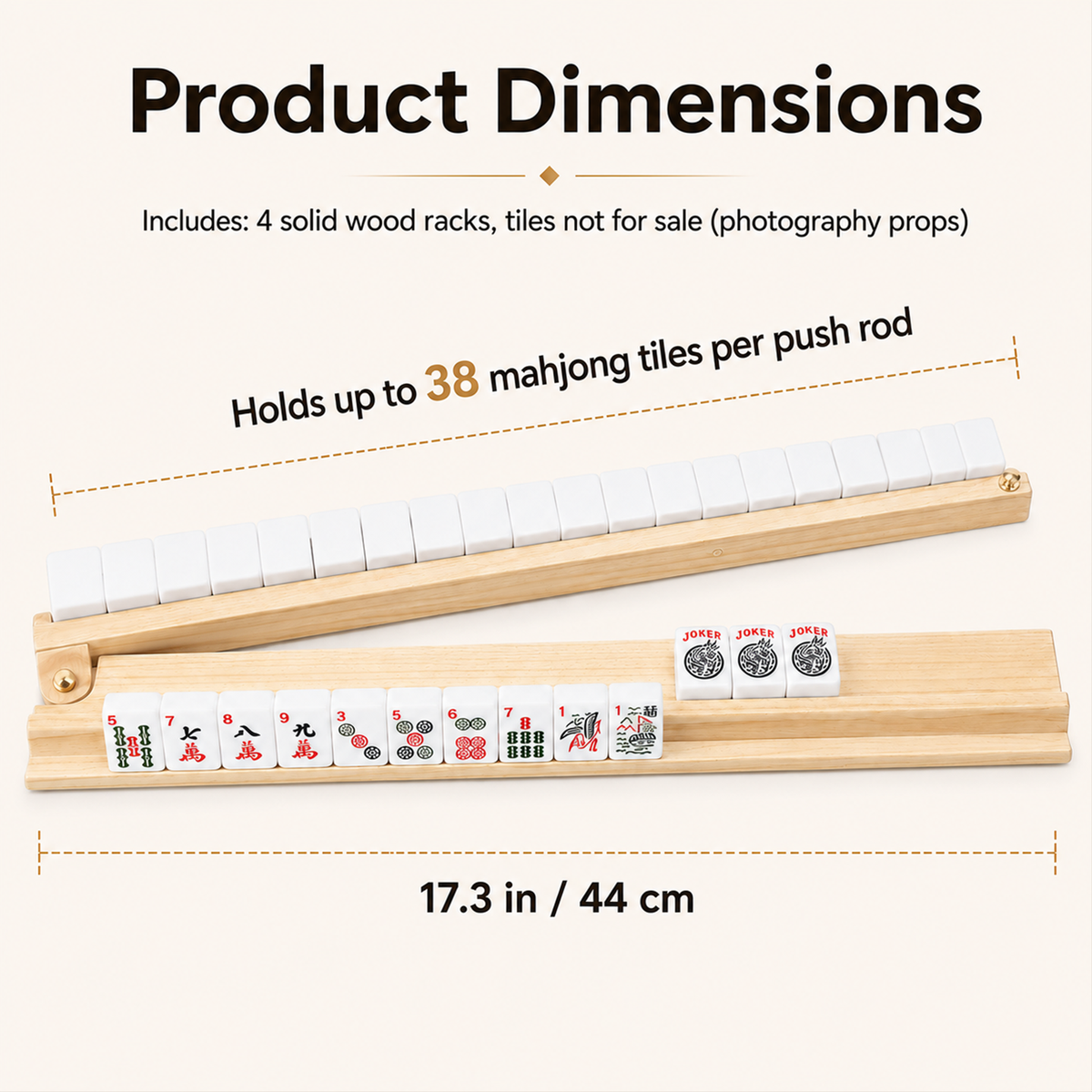 MAJLUX Wooden Mahjong Racks & Pushers — Natural, 17.3″