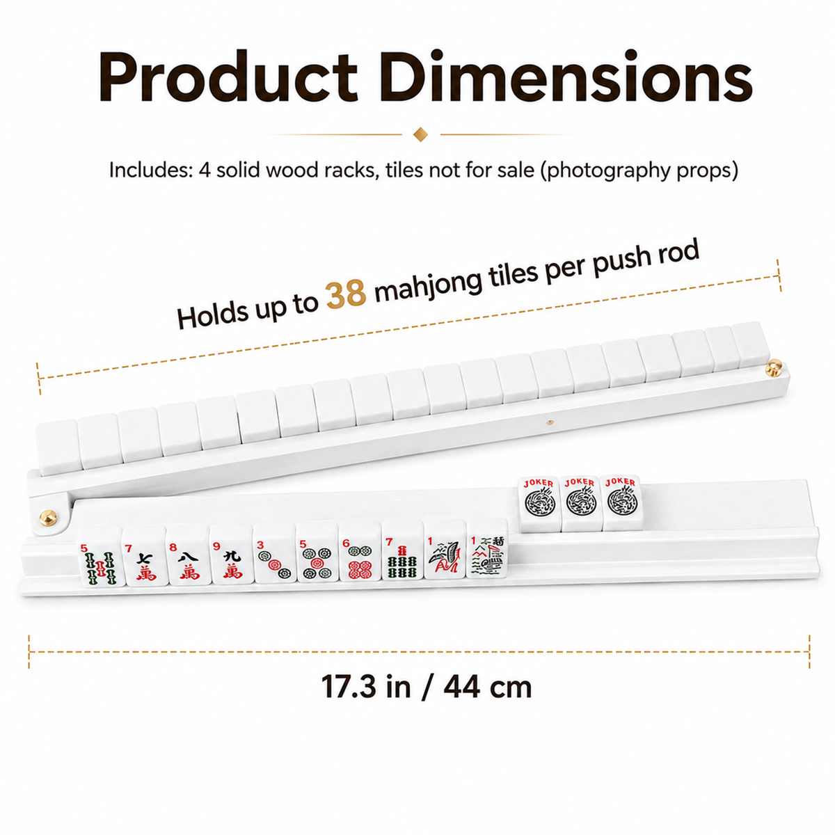 MAJLUX Wooden Mahjong Racks & Pushers — White, 17.3″