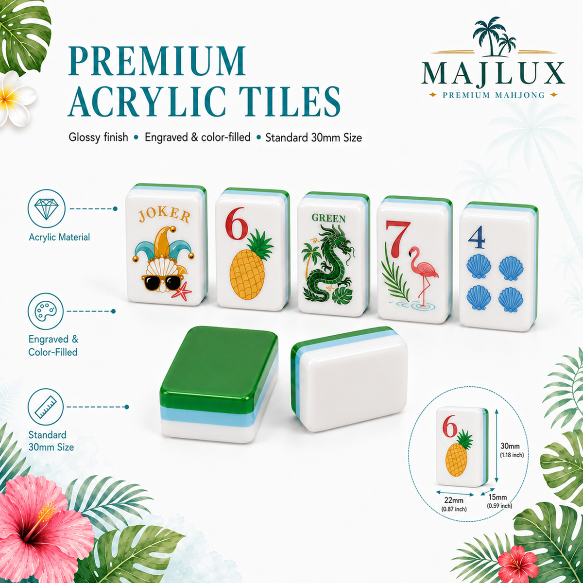 MAJLUX Tropical Acrylic American Mahjong Tile Set — 30 mm