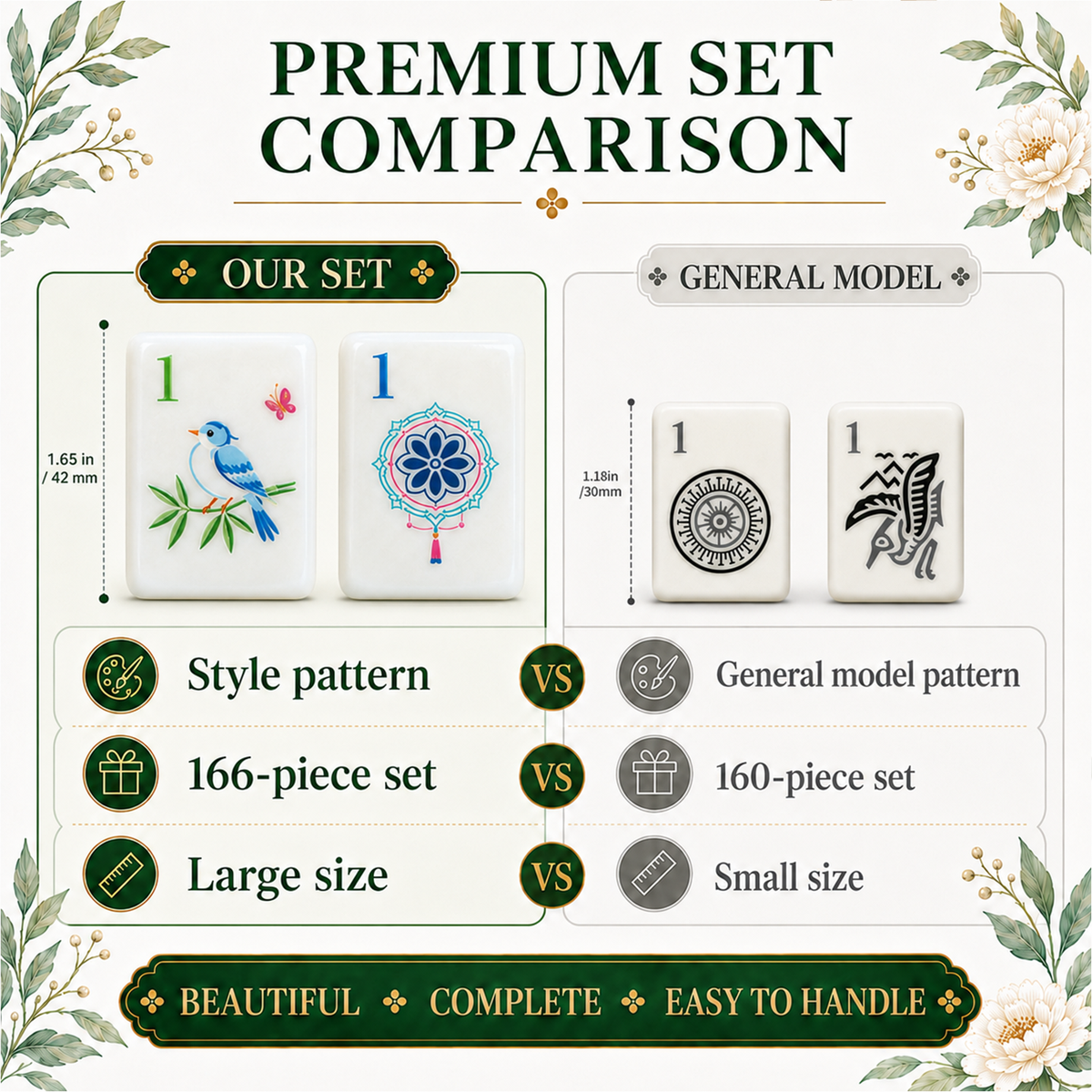 MAJLUX Botanical Melamine American Mahjong Tile Set — 42 mm