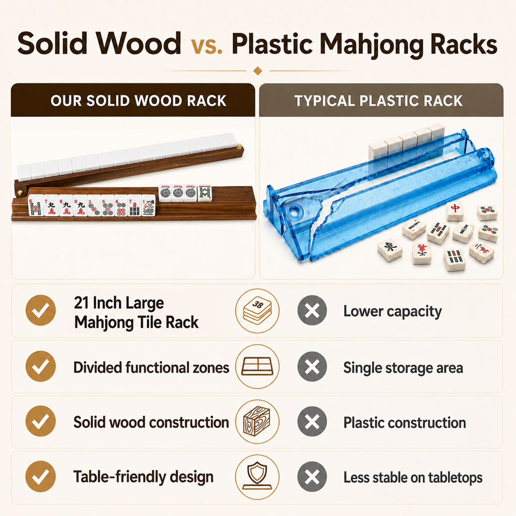 MAJLUX Wooden Mahjong Racks & Pushers — Walnut, 21″