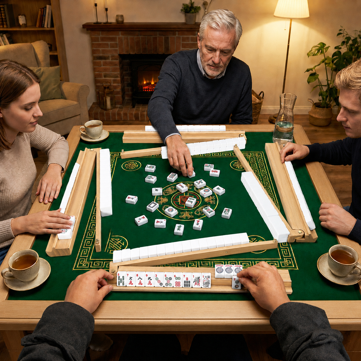 MAJLUX Wooden Mahjong Racks & Pushers — Natural, 17.3″