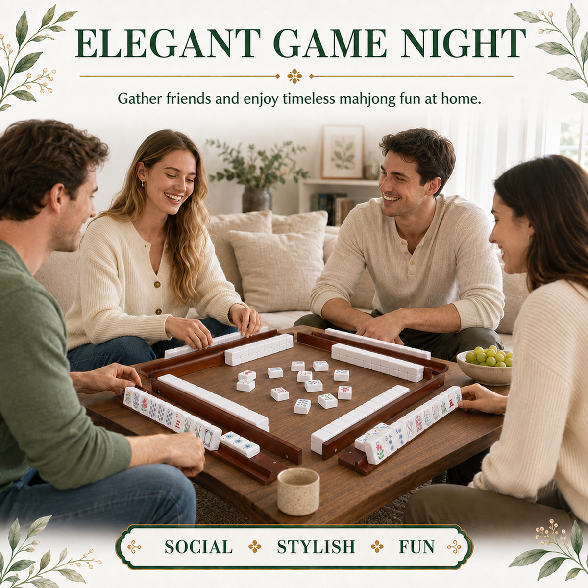 MAJLUX Botanical Melamine American Mahjong Tile Set — 42 mm