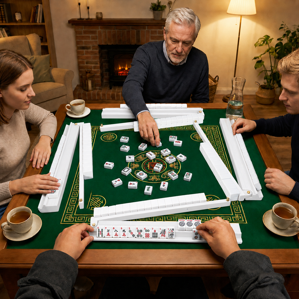 MAJLUX Wooden Mahjong Racks & Pushers — White, 17.3″