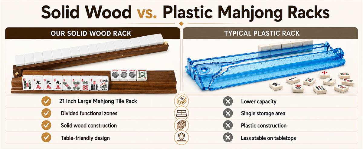 Wooden Mahjong rack and pusher details